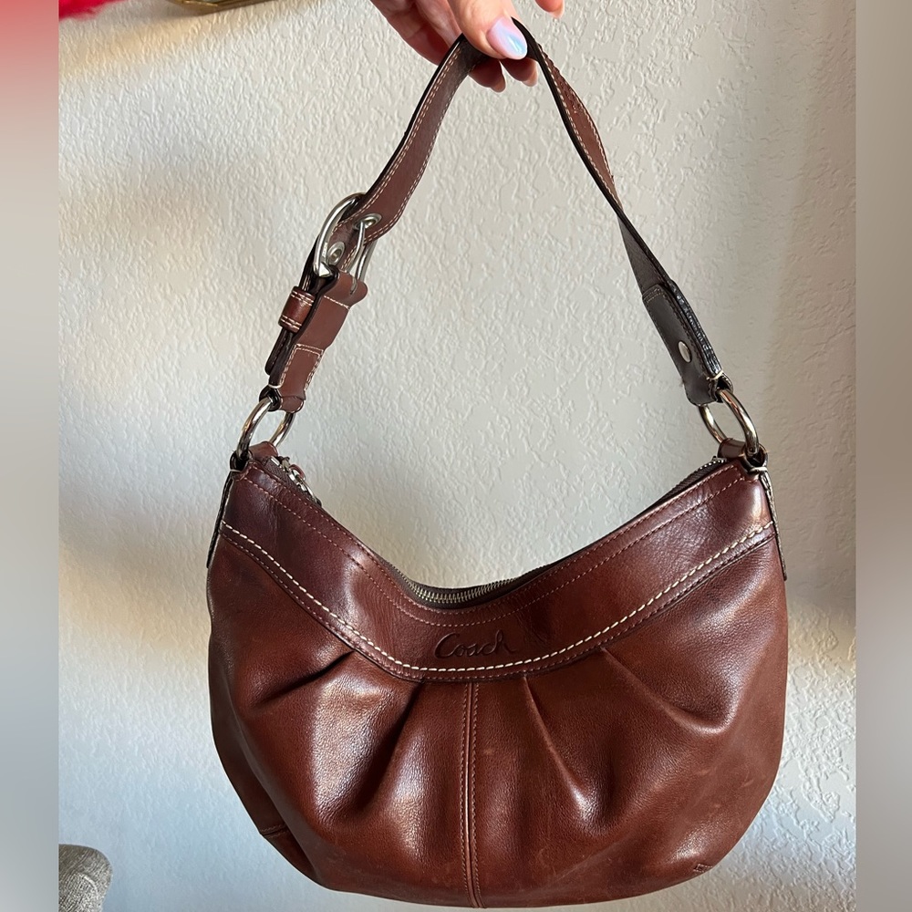 COACH Soho Pleated Brown Leather Hobo Shoulder Bag Y2K